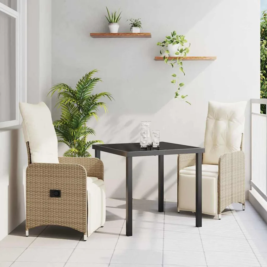 Ensemble de salle à manger pour jardin 3 pcs Beige polyrotin
