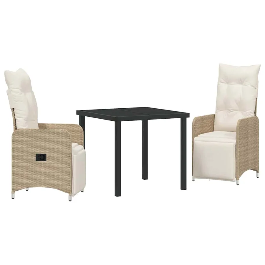 Ensemble de salle à manger pour jardin 3 pcs Beige polyrotin - 2