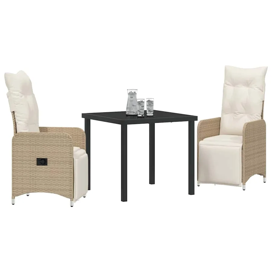 Ensemble de salle à manger pour jardin 3 pcs Beige polyrotin - 3