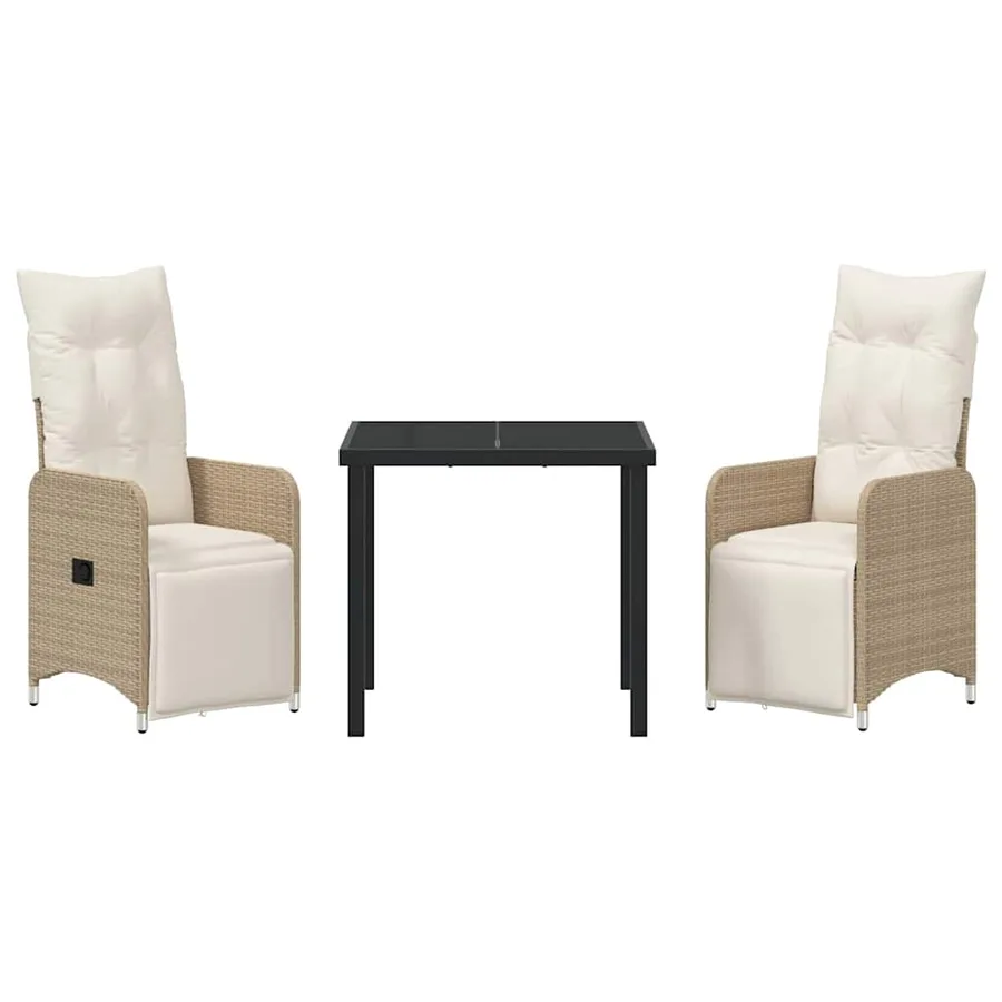 Ensemble de salle à manger pour jardin 3 pcs Beige polyrotin - 7