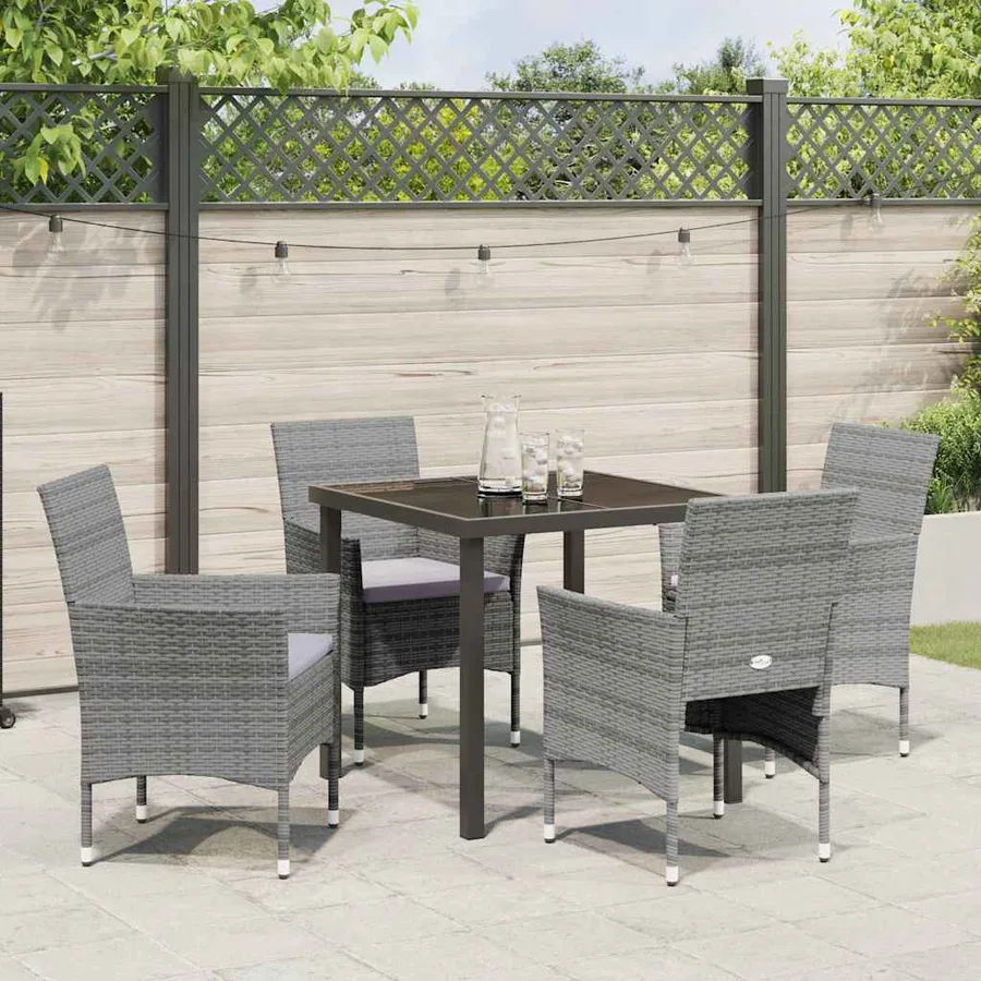 Ensemble de salle à manger pour jardin 5 pcs Gris polyrotin - 4