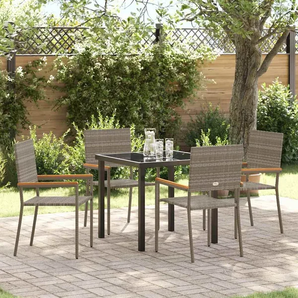 Ensemble de salle à manger pour jardin 5 pcs Gris polyrotin