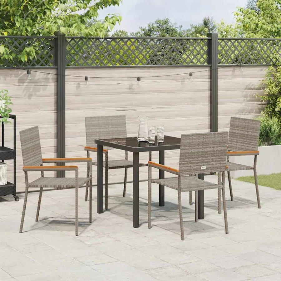 Ensemble de salle à manger pour jardin 5 pcs Gris polyrotin - 4