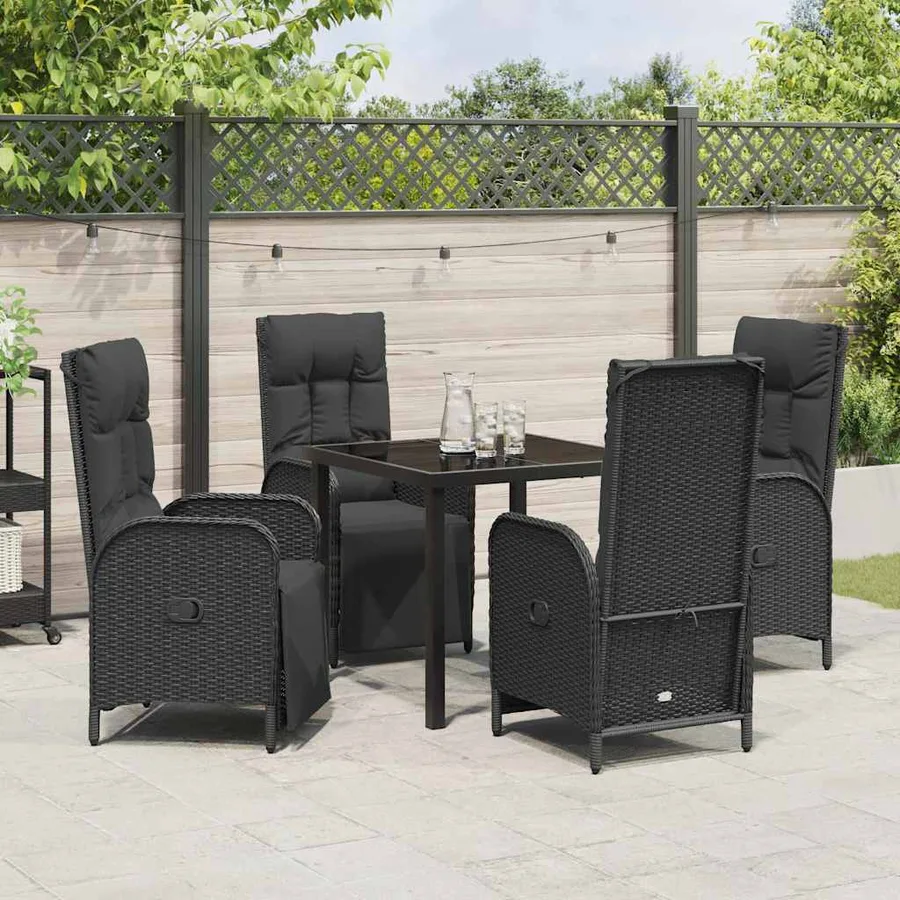 Ensemble de salle à manger pour jardin 5 pcs Noir polyrotin - 4