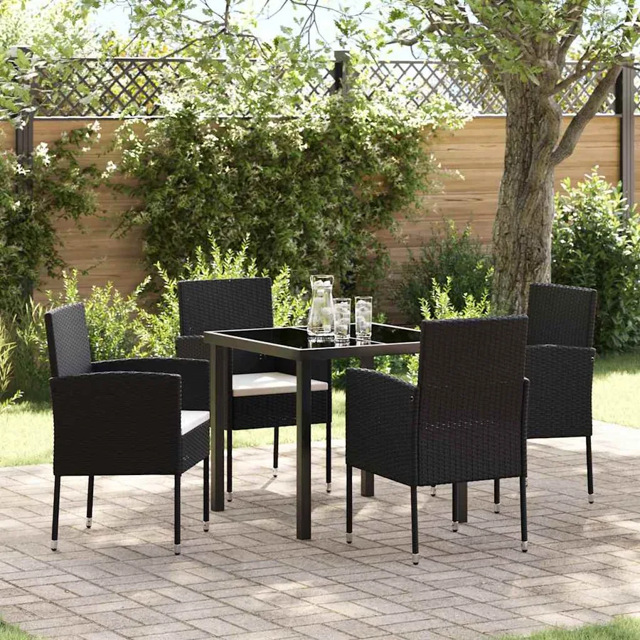 Ensemble de salle à manger pour jardin 5 pcs Noir polyrotin