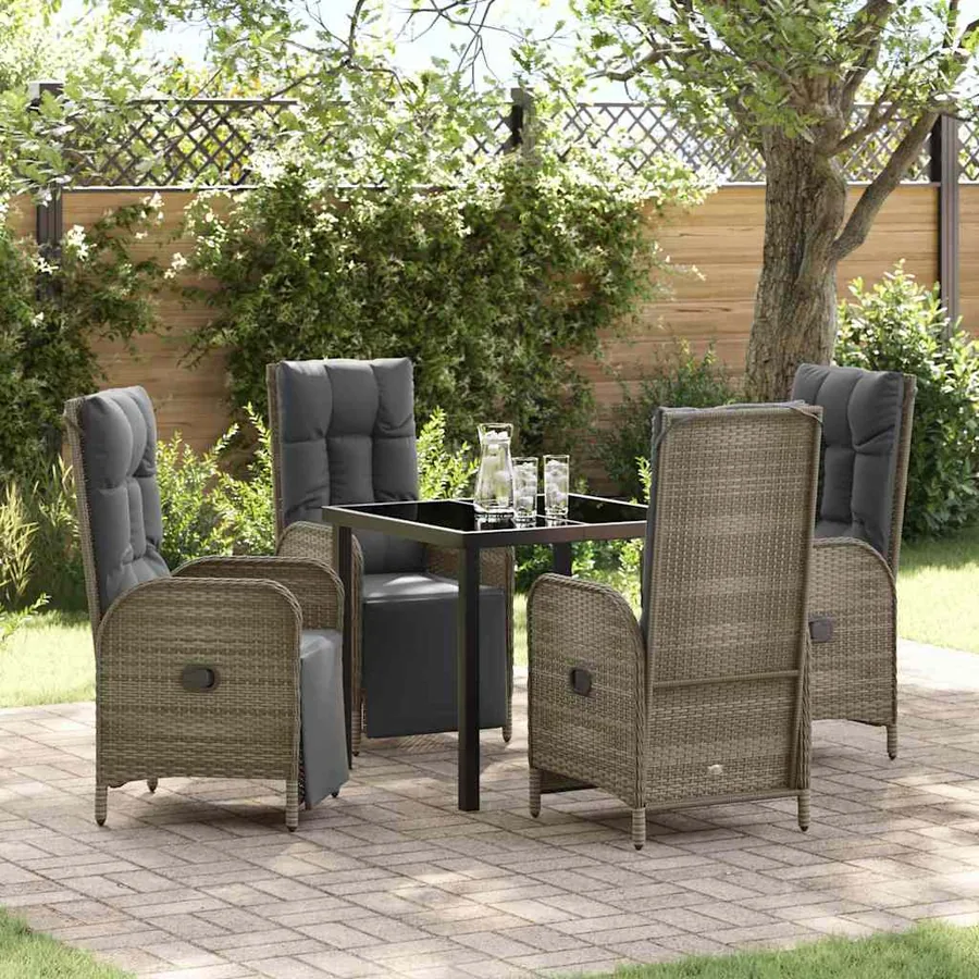 Ensemble de salle à manger pour jardin 5 pcs Gris polyrotin