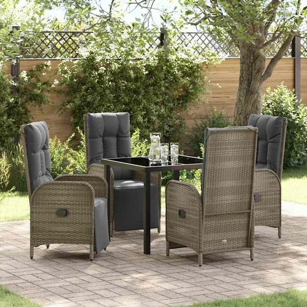 Ensemble de salle à manger pour jardin 5 pcs Gris polyrotin