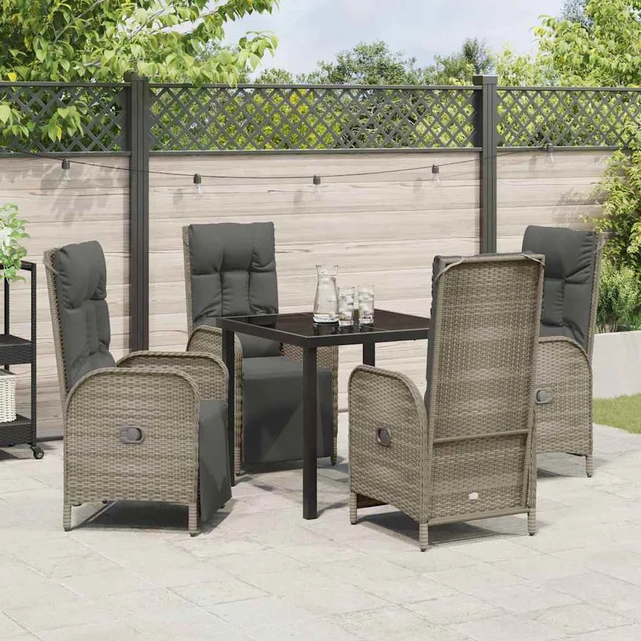 Ensemble de salle à manger pour jardin 5 pcs Gris polyrotin - 4