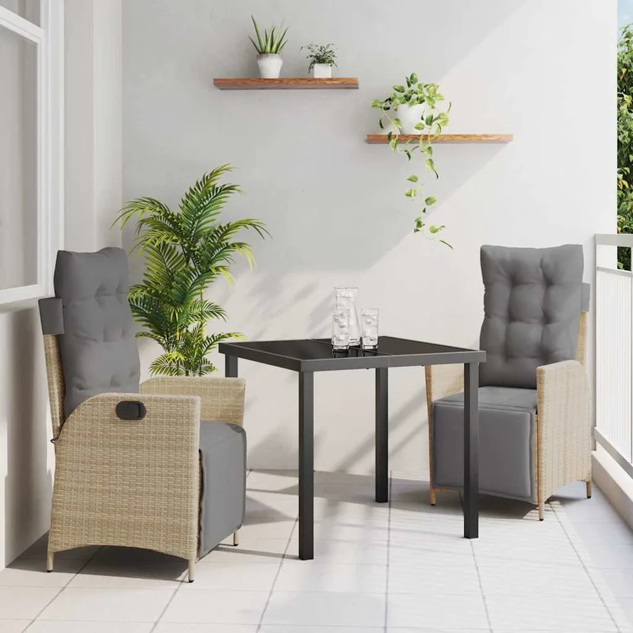 Ensemble de salle à manger pour jardin 3 pcs Beige polyrotin