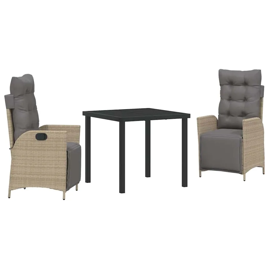 Ensemble de salle à manger pour jardin 3 pcs Beige polyrotin - 2