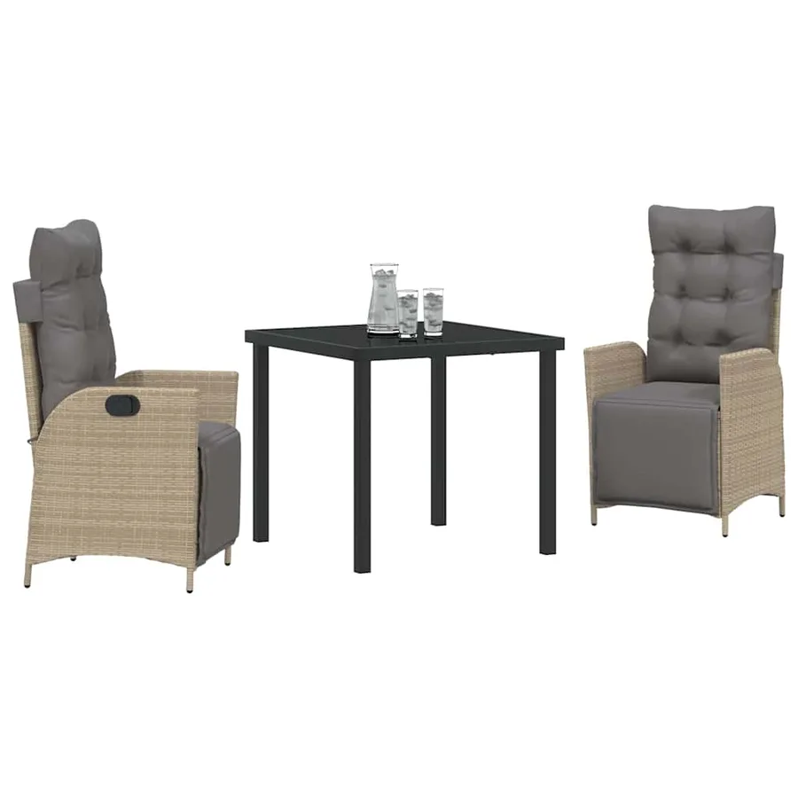 Ensemble de salle à manger pour jardin 3 pcs Beige polyrotin - 3