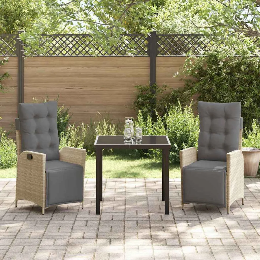 Ensemble de salle à manger pour jardin 3 pcs Beige polyrotin - 4