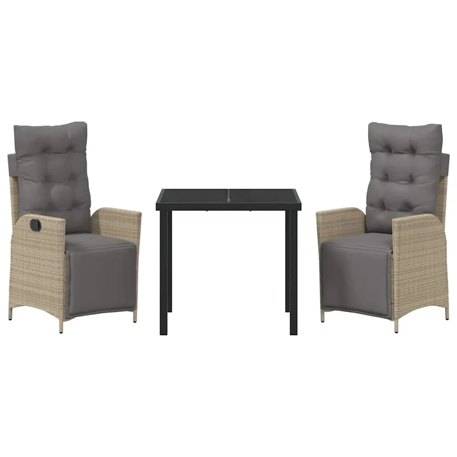 Ensemble de salle à manger pour jardin 3 pcs Beige polyrotin - 7