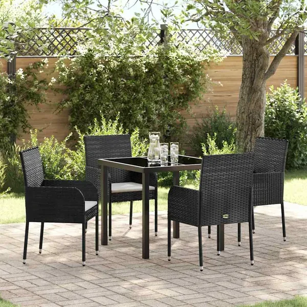 Ensemble de salle à manger pour jardin 5 pcs Noir polyrotin