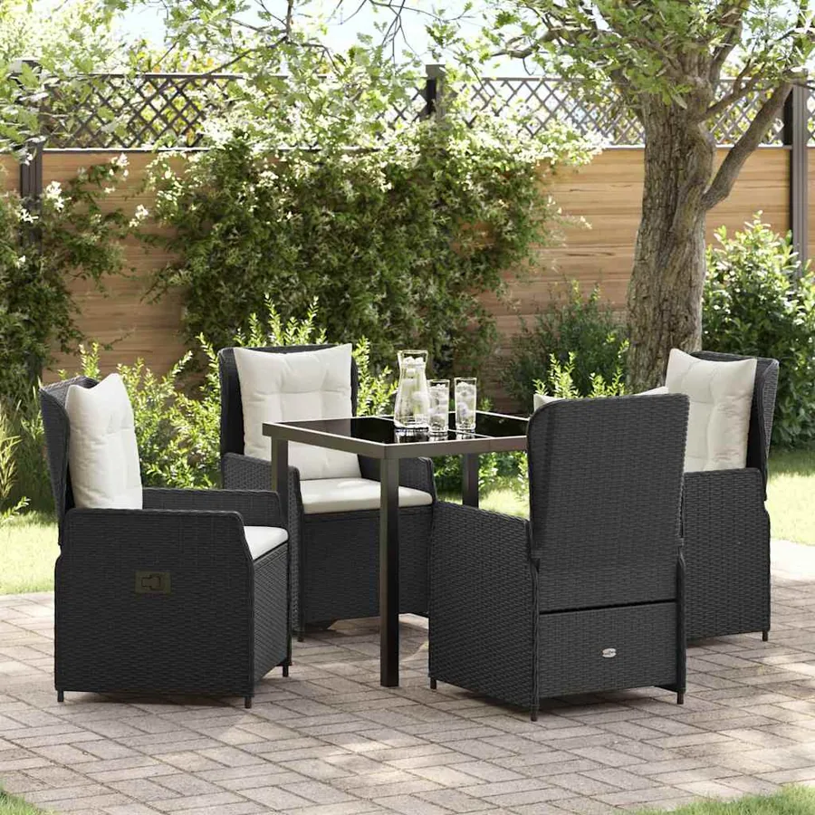 Ensemble de salle à manger pour jardin 5 pcs Noir polyrotin