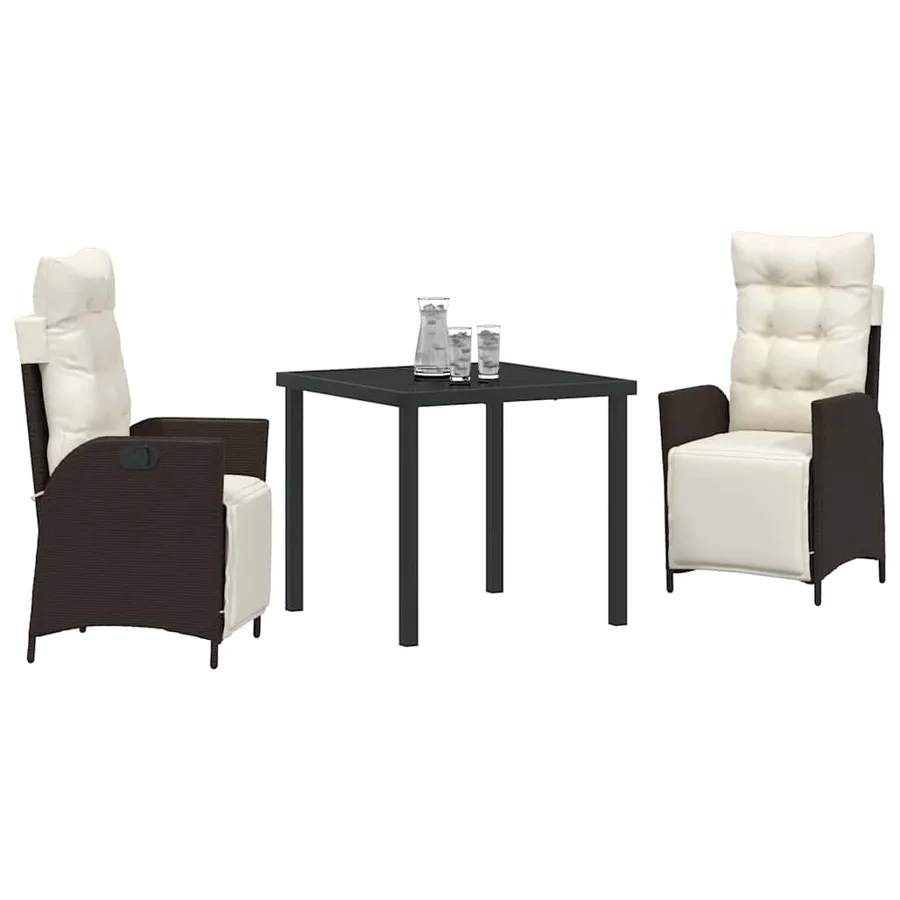 Ensemble de salle à manger pour jardin 3 pcs Marron polyrotin - 3