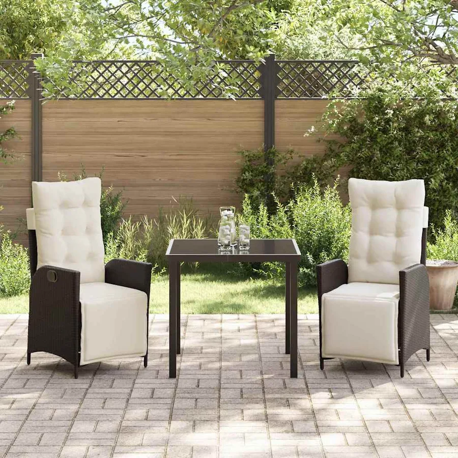 Ensemble de salle à manger pour jardin 3 pcs Marron polyrotin - 4