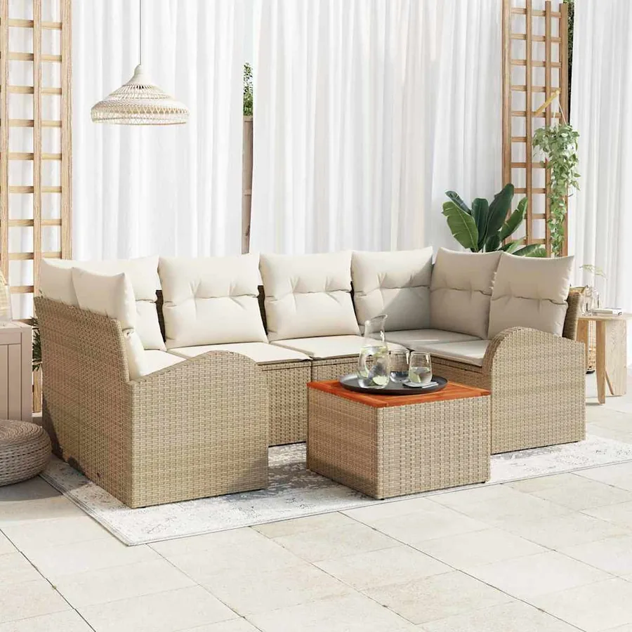 Ensemble de canapé de jardin 7 pcs Beige et crème polyrotin