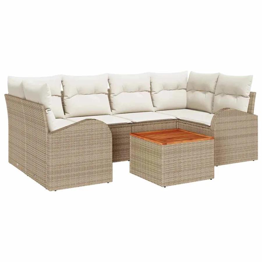 Ensemble de canapé de jardin 7 pcs Beige et crème polyrotin - 2
