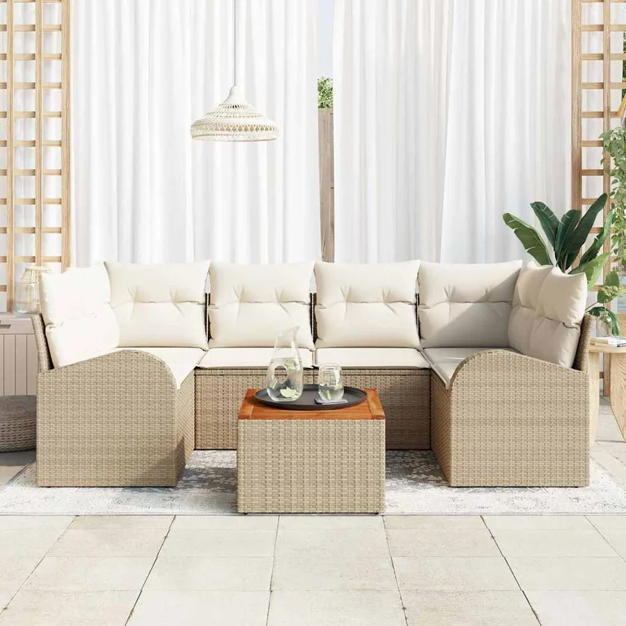Ensemble de canapé de jardin 7 pcs Beige et crème polyrotin - 3