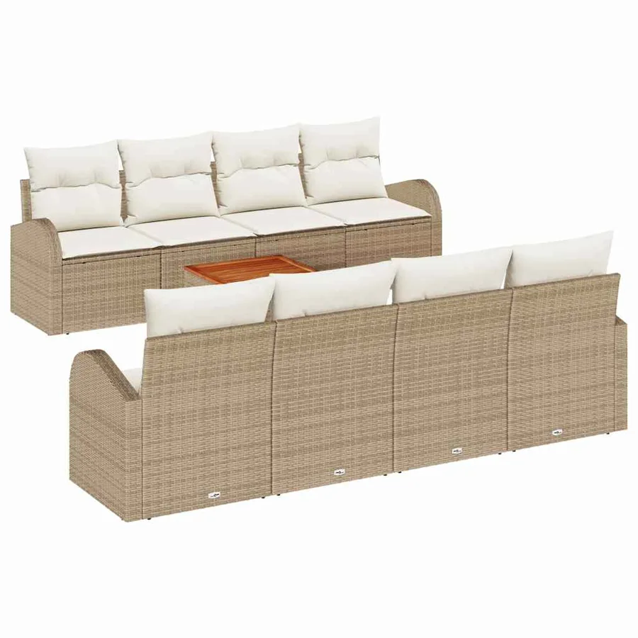 Ensemble de canapé de jardin 9 pcs Beige et crème polyrotin - 2