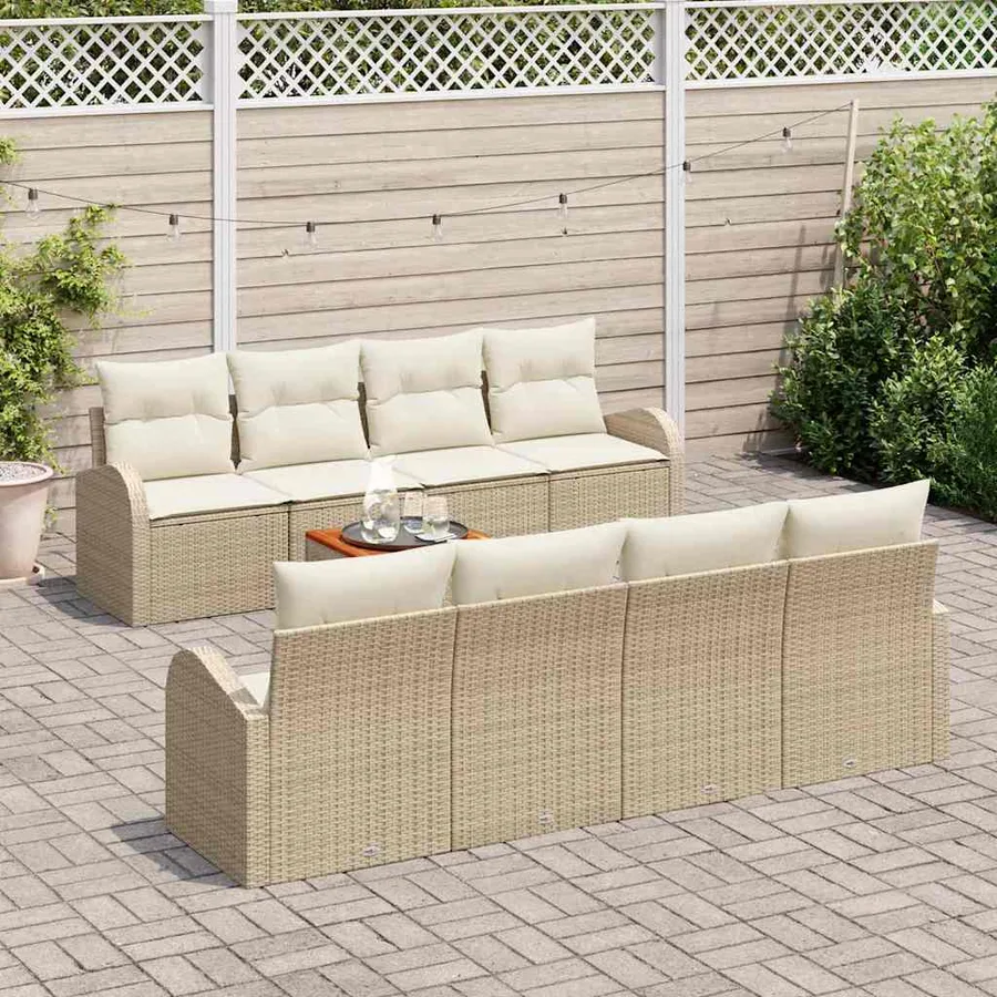 Ensemble de canapé de jardin 9 pcs Beige et crème polyrotin - 3