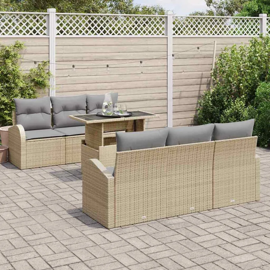 Ensemble de canapé de jardin 7 pcs Beige Poly Rattan - 3