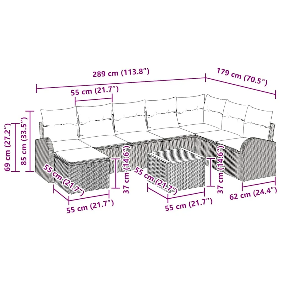 Ensemble de canapé de jardin 9 pcs Beige Poly rotin - 15