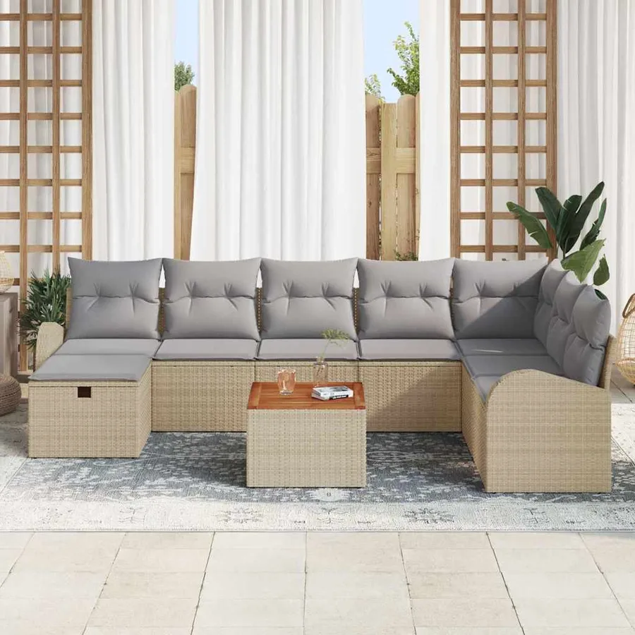 Ensemble de canapé de jardin 9 pcs Beige Poly rotin - 3