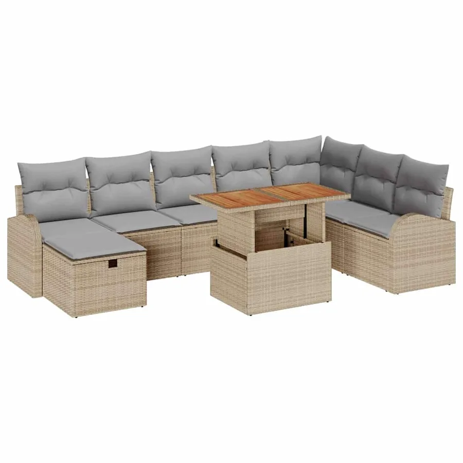 Ensemble de canapé de jardin 9 pcs Beige polyrotin - 2