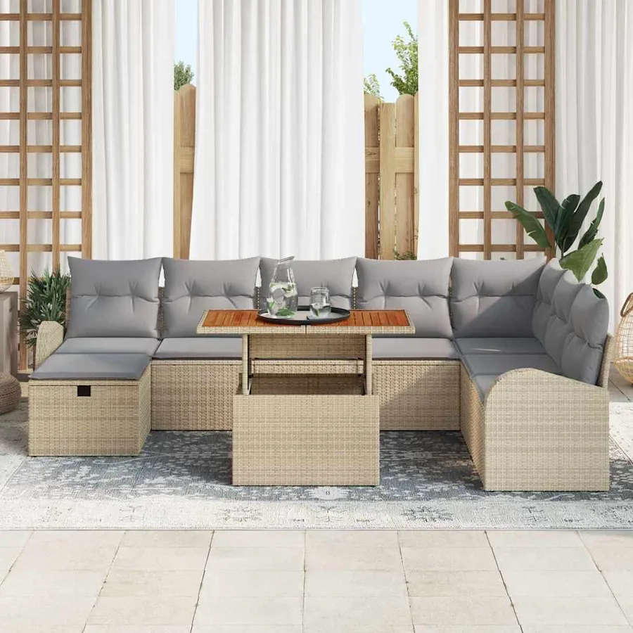 Ensemble de canapé de jardin 9 pcs Beige polyrotin - 3