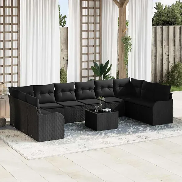 Ensemble de canapé de jardin 11 pcs Noir polyrotin