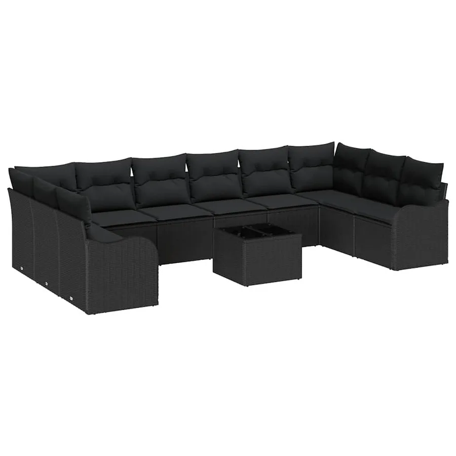 Ensemble de canapé de jardin 11 pcs Noir polyrotin - 2