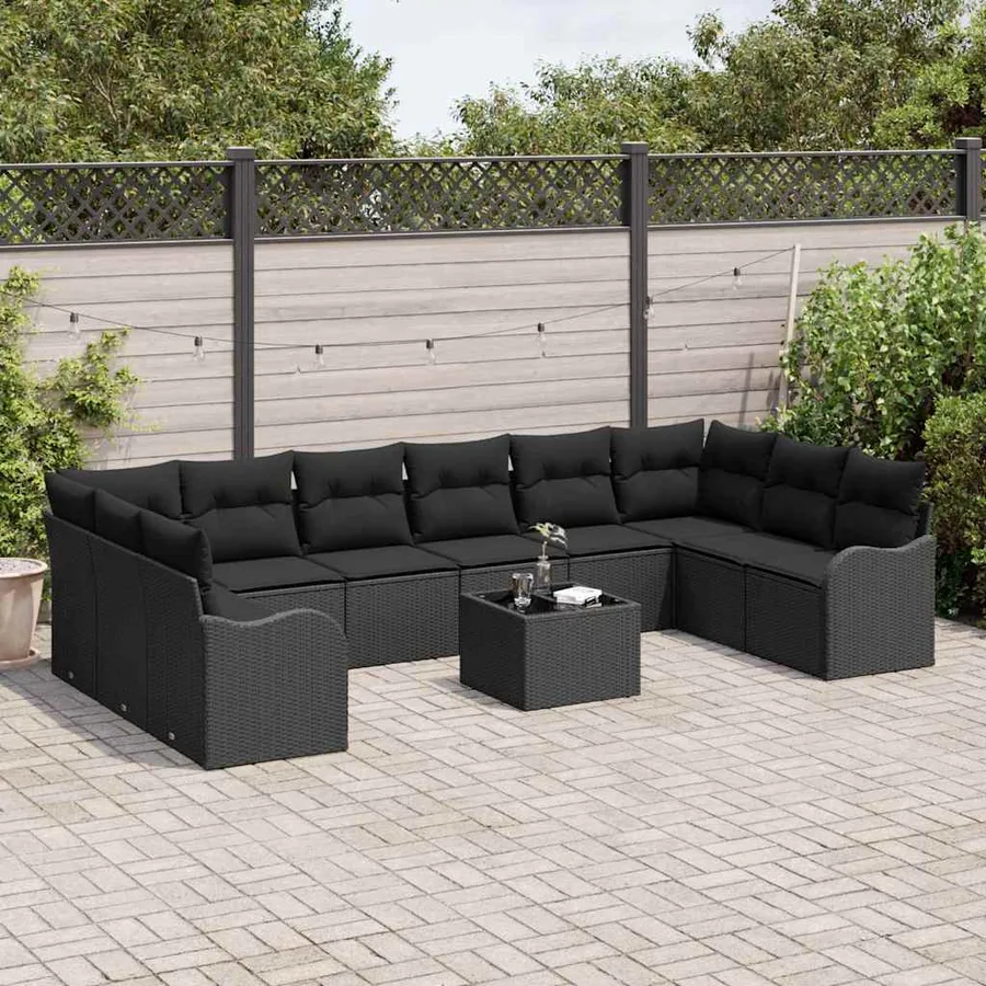 Ensemble de canapé de jardin 11 pcs Noir polyrotin - 3