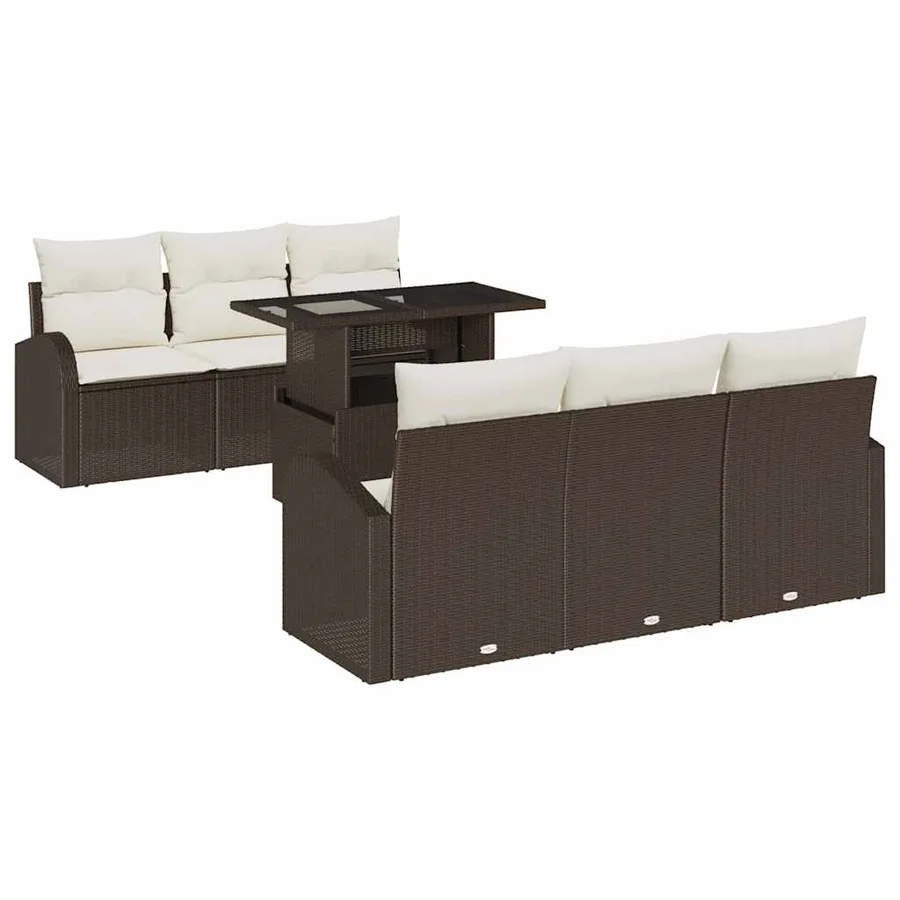 Ensemble de canapé de jardin 7 pcs Marron Poly Rattan - 2