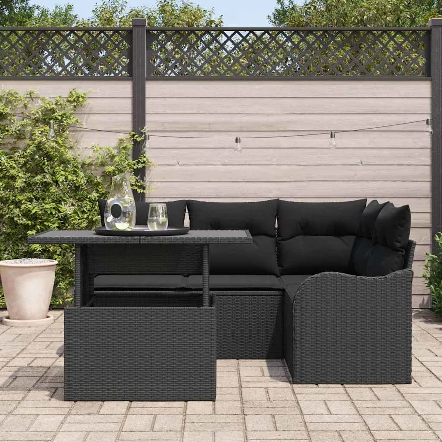 Ensemble de canapé de jardin 5 pcs Noir Poly Rattan - 3