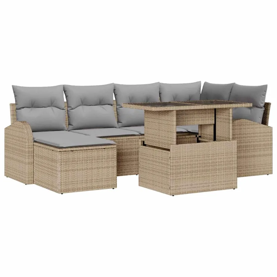 Ensemble de canapé de jardin 7 pcs Beige Poly rotin - 2
