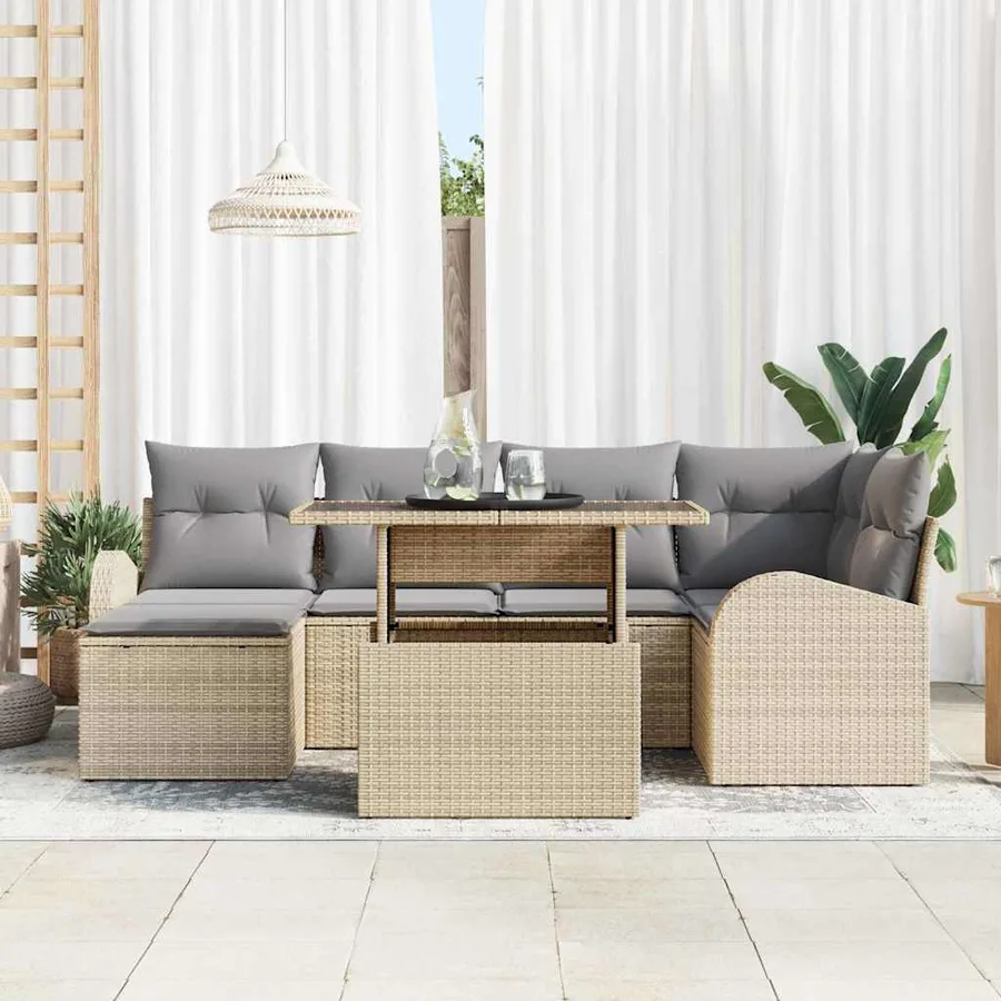 Ensemble de canapé de jardin 7 pcs Beige Poly rotin - 3