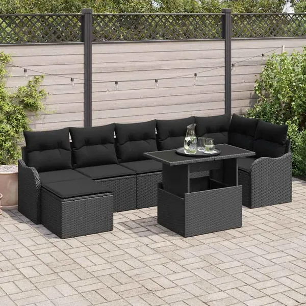Ensemble de canapé de jardin avec coussin 8 pcs Noir Poly rotin