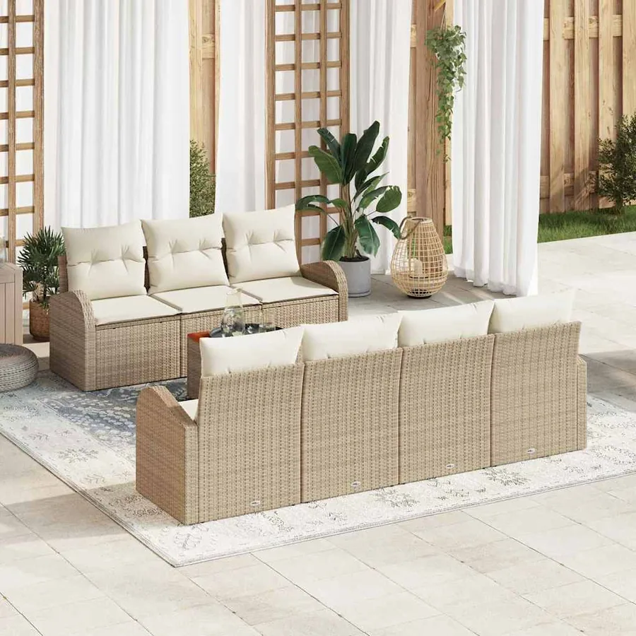 Ensemble de canapé de jardin 8 pcs Beige et crème polyrotin