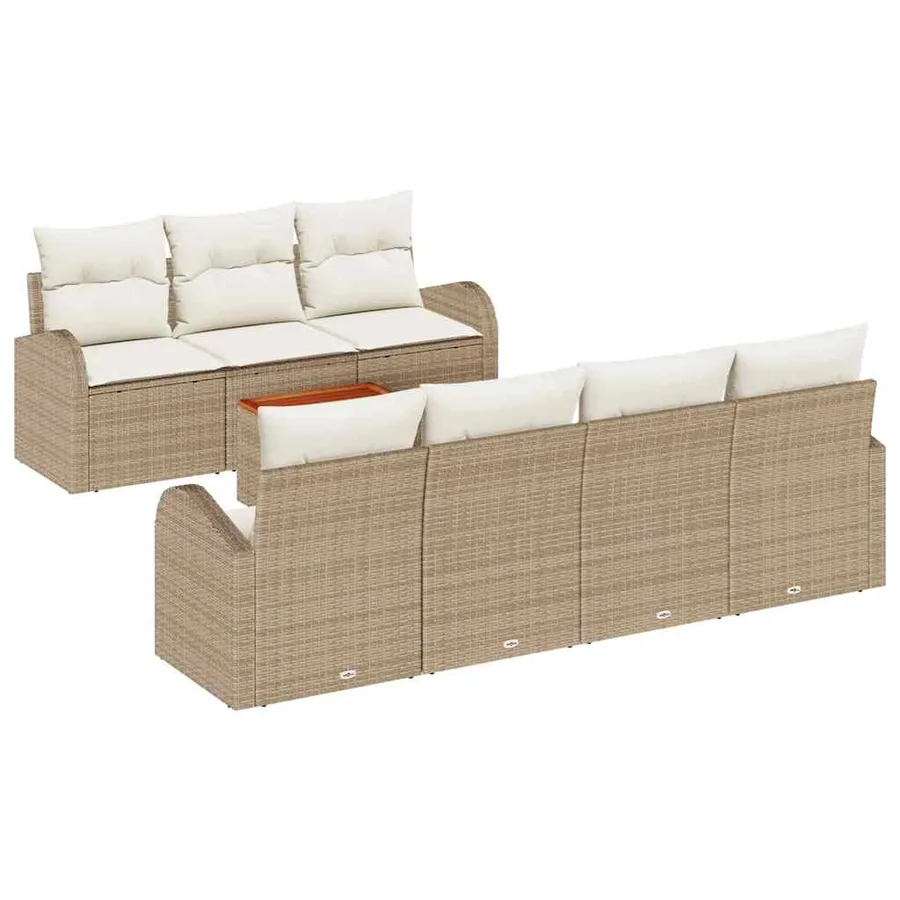 Ensemble de canapé de jardin 8 pcs Beige et crème polyrotin - 2