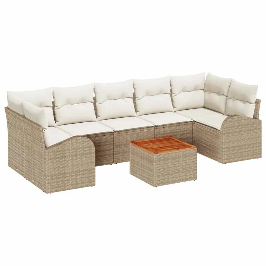 Ensemble de canapé de jardin 8 pcs Beige et crème polyrotin - 2