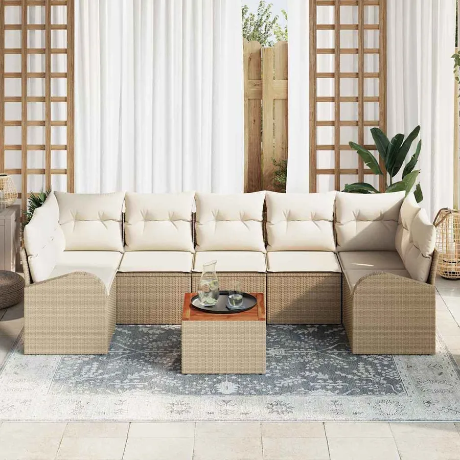 Ensemble de canapé de jardin 8 pcs Beige et crème polyrotin - 3