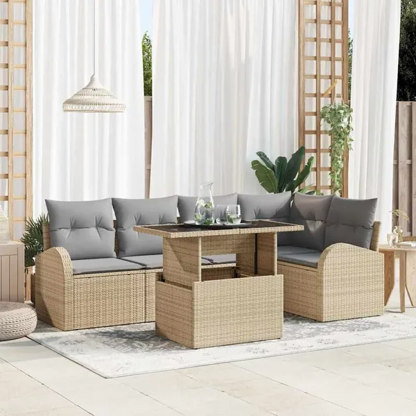 Ensemble de canapé de jardin 6 pcs Beige Poly rotin