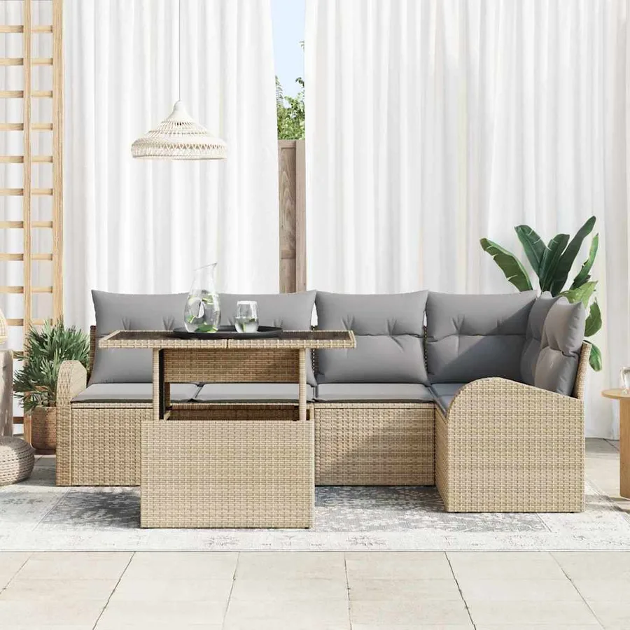 Ensemble de canapé de jardin 6 pcs Beige Poly rotin - 3