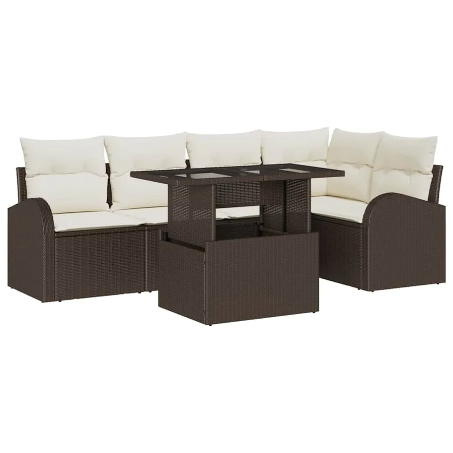 Ensemble de canapé de jardin 6 pcs Marron Poly rotin - 2