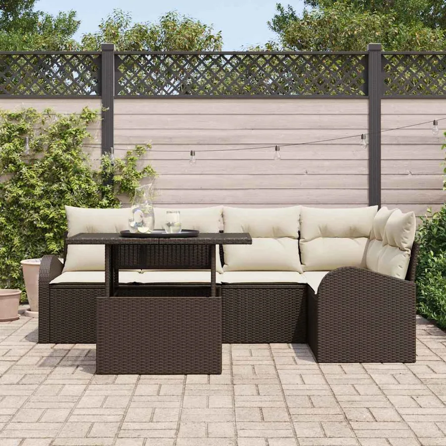 Ensemble de canapé de jardin 6 pcs Marron Poly rotin - 3