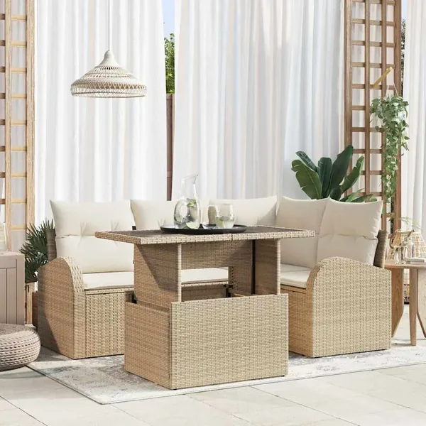 Ensemble de canapé de jardin 5 pcs Beige Poly rotin