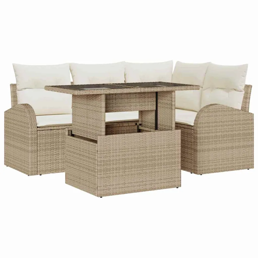 Ensemble de canapé de jardin 5 pcs Beige Poly rotin - 2