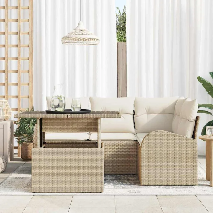 Ensemble de canapé de jardin 5 pcs Beige Poly rotin - 3